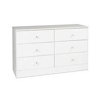 Prepac - Commode Astrid WDBR-0402-1-V à 6 tiroirs, blanc Cristal-Poignées en cristal acrylique élégantes