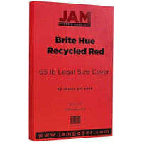 JAM Paper Papier cartonné recyclé format légal de 8 1/2 x 14 po, Brite Hue rouge, 50/paquet-Rouge recyclé
