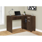 Monarch Specialties - 7348 Bureau 46 po -Noyer Fonce/Cabinet De Rangement-Le bureau en forme de L est divisé en 2 segments: une grande surface de travail principale et une surface plus petite et légèrement plus basse