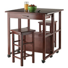 Winsome – Ensemble gagne-place Fremont, chariot de cuisine avec 2 tabourets, noyer (94331)-Fabriqué de bois massif et composite, avec fini noyer