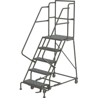Tri-Arc Manufacturing – Escabeau roulant avec marche supérieure profonde; 50 po haut.; 5 marches; 16 po larg. (KDSR105166-D2)-Nombre de marches : 5