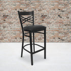 Flash Furniture – Tabouret de bar pour restaurant HERCULES en métal, dossier en X noir, assise vinyle noir-Assemblage soudé
