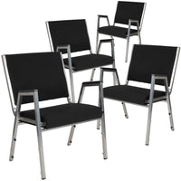 Flash Furniture – Fauteuil bariatrique antimicrobien HERCULES, noir avec cadre argenté, paq./4-Ensemble de 4 chaises d'attente de cabinet médical avec accoudoirs