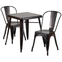 Flash Furniture – Ensemble avec table et 2 sièges empilables, intérieur/extérieur, métal noir/or patiné (CH31330230BQ)-Ensemble de table et chaises
