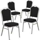 Chaise de banquet HERCULES empilable tissu noir dossier couronne, siège épais 2,5 po et cadre argenté, 4/pqt. [4-FD-C01-S-11-GG]-Ensemble de 4 chaises de banquet polyvalentes