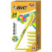 BIC – Surligneurs brite liner, pointe biseautée, jaune, paquet de 24-Couleur : jaune
