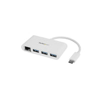 StarTech - Concentrateur USB 3.0/USB-C 3 ports plus Gigabit Ethernet, blanc (HB30C3A1GEA)-Améliorez la connectivité de votre portatif au moyen de USB-C en ajoutant trois ports USB-A (5 Gbps) et un port GbE RJ-45