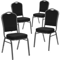 Flash Furniture 4 pièces Chaise de banquet empilable de la série HERCULES avec dossier à couronne et tissu à pois noirs-Ensemble de 4 chaises de banquet polyvalentes
