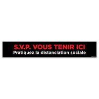 Eddie's - Veuillez vous tenir ici Autocollant de sol antidérapant à échelons, 2 "x 12", rouge / noir-Décalcomanie de distanciation sociale