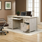 Sauder 65"W La Collection Edge Water Bureau Ministre - Finition Chalked Chestnut-   Grand tiroir/plateau pour clavier et souris avec glissières métalliques et butées de sécurité doté d'un panneau rabattable
