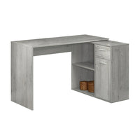 Monarch Specialties - 7351 Bureau 46 po - Gris Avec Cabinet De Rangement-Bureau d'ordinateur d'angle avec rangement dans une finition faux bois gris et poignées de tiroir dans une finition argentée complémentaire