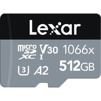 Lexar - Professional 1066X MicroSDXC SILVER Series - 512 Go - Noir-Performances de niveau professionnel pour les caméras d'action, les drones ou les smartphones Android