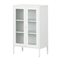 South Shore - Eddison - Armoire de rangement à portes vitrées - Blanc-Inspiration contemporaine : la coupe droite et élancée de ce buffet avec portes en vitre cannelée donnera à toute salle à manger une allure sophistiquée. Vous l’adorerez pour sa polyvalence.