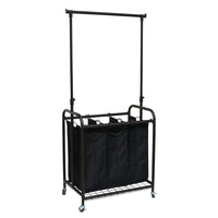 Ocean Star – Panier à linge avec 3 compartiments sacs, roulettes et barre de suspension réglable, bronze, TLS1385-4 roulettes doubles et des poignées pour un transport facile