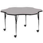 Flash Furniture – Table mobile en fleur, surface en stratifié de 60 po, pattes ajustables en hauteur, gris (XUA60FLRGYTAC)-Gris/fini chromé, placage en stratifié, acier