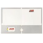 JAM Paper – Chemises scolaires à 3 trous et à 2 pochettes, plastifiée et lustrée, argenté, 100/paquet (385GHPsib)-Capacité de 200 feuilles