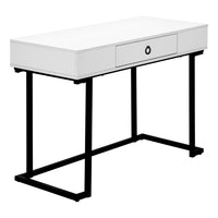 Monarch Specialties - 7385 Bureau 42 po - Blanc/Metal Noir-Bureau d'ordinateur fini blanc et moderne, avec une base en métal noir en forme de C inverse