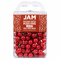 JAM PAPER - Punaises Colorees, Punaises Carte à Tête Ronde, Rouge, Paquet de 100-Punaises en plastique