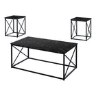 Monarch Specialties - 7954P Ens De Tables - 3Pcs/Marbre Noir/Metal Noir-Cet ensemble de 3 tables pour le salon inclut une table basse et deux tables de bout