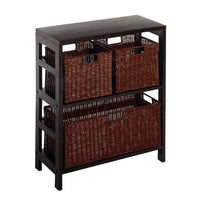 Winsome – Étagère Leo à 4 pièces avec 3 paniers; 1 étagère avec 1 grand et 2 petits paniers, fini espresso-2 grandes tablettes avec 1 grand panier et 2 petits paniers de rangement
