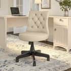 Bush Business Furniture Arden Lane Mid Back Tufted Chaise De Bureau, Blanc Antique (CH2301AWL-03)-Chaise pivotante à 360 degrés avec 5 roulettes à deux roues offrant une gamme complète de mouvements