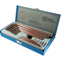 Gray Tools – Ensemble 13 pièces de clés hexagonales très longues à bras sphérique S2 SAE. 1/16 x 5/8 po-Tailles incluses : 1/16, 5/64, 3/32, 1/8, 5/32, 3/16, 7/32, 1/4, 5/16, 3/8, 1/2, 9/16, 5/8 (po).