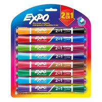 Expo - Marqueurs 2en1 à effacement à sec à faible odeur - Pointe biseautée - 16 couleurs variées - Paquet de 8-Le design à deux bouts vous donne deux couleurs en un seul marqueur
