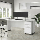 Bush Business Furniture - Bureau d'ordinateur 72 po l avec classeur mobile à 3 tiroirs Studio A - blanc/blanc-Le plateau durable peut facilement supporter un ordinateur, des livres et d'autres fournitures de bureau pour un poids supporte de 200 lb