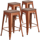 Flash Furniture - Tabouret à hauteur de comptoir de 24 po haut. couleur cuivre sans dossier avec siège carré en bois-Ensemble de 4 tabourets modernes empilables de style industriel