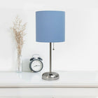 LimeLights Lampe bâton en acier brossé avec prise de charge et abat-jour en tissu, paquet de 2, bleu-Ampoule à culot moyen de type A 19 de 60 watts vendue séparément