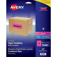 Avery – Étiquettes d’identification très visibles 5936, feuille complète, magenta, 25/paquet-Permanentes
