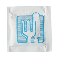 Sanfacon Industries â€“ Serviettes humides, emballage papier et aluminium, imprimé de coutellerie, bleu-Bleu