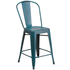 Flash Furniture – Tabouret de comptoir de 24 po avec dossier, pour l’intérieur, métal vieilli, bleu Kelly (ET353424KB)-Capacité de poids de 500 lb