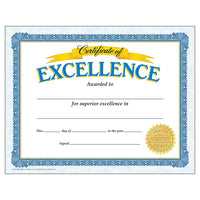 Certificat d'Excellence Trend Enterprises 8 1/2" x 11", paquet de 180-Reconnaissez les réalisations spéciales avec grâce et style. Convient aux étudiants plus âgés et aux adultes.