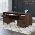 Sauder 66"W La Collection Clifford Place Bureau Ministre - Finition Grand Walnut-  Œillet passe-câble sur le bureau pour l’organisation optimale des cordons électriques