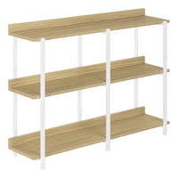 Monarch Specialties - 2222 Table D'Appoint 48 po L - Console Naturel/Metal Blanc-Table console a 3 niveaux, avec dessus de table longue et rectangulaire avec 2 tablettes inferieures au fini faux bois naturel