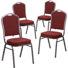 Flash Furniture – Chaise banquet empilable Hercules avec dossier couronne, tissu bourgogne à motifs et cadre argenté, 4/paquet-Ensemble de 4 chaises de banquet polyvalentes