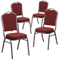 Flash Furniture – Chaise banquet empilable Hercules avec dossier couronne, tissu bourgogne à motifs et cadre argenté, 4/paquet-Ensemble de 4 chaises de banquet polyvalentes