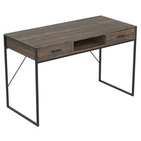 Safdie & Co. 48L Bureau - Métal Noir - Bois Brun Foncé Récupéré 2 Tirroirs 1 Étagère-Bureau spacieux pour un ordinateur portable, une lampe et des articles essentiels. Cet article peut être utilisé comme: bureau, table d'ordinateur, table de jeu et plus encore.