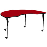 Flash Furniture – Table mobile haricot, surface en stratifié de 48 x 96 po, hauteur ajustable, rouge (XUA4896KIDRDTAC)-Rouge/fini chromé, placage en stratifié, acier