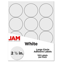 JAM Paper - Joints d'autocollants pour étiquettes circulaires - 2,5 po - Blanc - Paquet de 120-Emballage anglais seulement