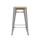 Plata Decor - Tolix 26"H Tabouret - Gris / Wood Top - paquet de 2-Capacité de poids : 200 lb