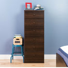 Prepac - Commode Astrid à 6 tiroirs, fini espresso-Poignées en bois massif au fini espresso