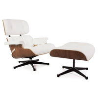 Nicer Furniture - ensemble chaise longue et ottoman moderne classique - blanc/palissandre-Recouvert de 100% cuir aniline italien pleine fleur importé d'Italie, le cuir de la plus haute qualité et le plus cher disponible, seulement 5% du cuir du monde entre dans cette catégorie.