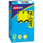 Avery – Surligneur modèle bureau HI-LITER, pointe biseautée, jaune, paquet de 12-Pointe moulée en biseau qui ne s’effrange pas et ne s’écrase pas