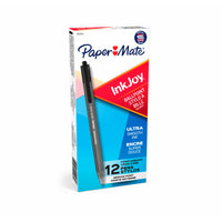 Papermate® - Stylos à bille 100 à pointe rétractable, 1,0 mm, noirs, paq./12-Couleur transparente et corps teinté pour une allure rafraîchissante  