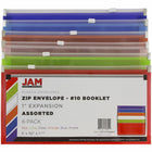JAM Paper - Enveloppes pour livret Zip #10 - 5" x 10" - Couleurs assorties - Paquet de 6-Taille : #10 (5 x 1.25 po L x 10 po l) , Idéal pour stocker des reçus. des coupons. des relevés bancaires. des documents pliés. des stylos et bien plus encore !