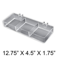 Azar Displays – Plateau à 3 compartiments pour panneau perforé/mur avec lattes, 2/paquet (225503)-Idéal pour mettre en valeur n’importe quel petit article