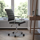 Flash Furniture Chaise De Bureau Pivotante Exécutive Nervurée Leathersoft-Noir (BT20595M1BK)-Base chromée 5 étoiles avec roulettes à deux roues