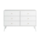 Prepac – Commode à 6 tiroirs Milo, style moderne milieu du siècle, blanc (WDBR-1406-1)-Fini laminé blanc